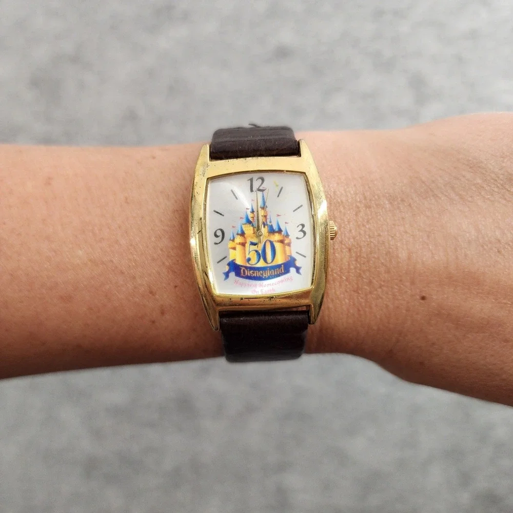 Disney Disneyland 50th Anniversary Special Edition Watch Gold Brown Castle FLAWS